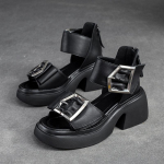 Johnature ehtsast nahast peep Toe k&otilde;rge kontsaga sandaalid naiste retro mugavad hingavad paksu talla kingad 39 must