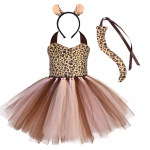 V&auml;ikelaste beebit&uuml;drukute loomade s&uuml;nnip&auml;evapidu Tutu kleit lastele metsateemaline kaelkirjak lehm tiiger-sebra leopardimustriline cosplay kost&uuml;&uuml;m Leopard Print Dress-11T-12T&Animal Cosplay