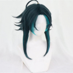 Anime l&uuml;hikese paruka cosplay m&auml;ng Genshin Impact Xiao kost&uuml;&uuml;m, kuumakindlad s&uuml;nteetilised juuksed meeste karnevalipeo parukad One Size sinine