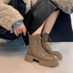 Krazing Pot Cow Nahast s&uuml;gistalvised kingad &Uuml;mmargused varbad Paksud keskmised kontsad N&ouml;&ouml;riga vabaaja naiste poolsaapad 34 must