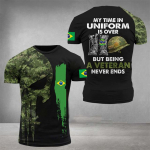 Brasiilia meeste T-s&auml;rgi topsid 3D Brasiilia lipu veteranide Camo s&auml;rk &Uuml;markaelusega Suurte l&uuml;hikeste varrukatega T-s&auml;rgid Brasiilia meeste r&otilde;ivad 6XL