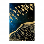 Loomingulised kuldsed linnud geomeetriline kolmekordne dekoratiivmaal kodu elutuba veranda rippmaal seinamaaling raamita maalis&uuml;damik 20x30cm No Frame denim sinine v&auml;rv