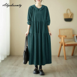 Suures suuruses s&uuml;gisene kevadine naiste &uuml;lisuur kleit Peter Pan krae must roheline kohvi vaba vabaaja kleit Vintage pikkade varrukatega velvetist kleit One Size