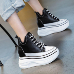 Fujin 10 cm ehtsast nahast platvormiga kiilujalatsid S&uuml;gis-kevadised tursked tossud s&auml;&auml;re keskele talvised pl&uuml;&uuml;sist pumbad naiste pahkluu papud 34 must