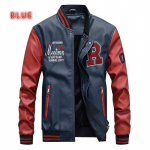 Jakk Meeste Tikand Pesapallijakid Pu-nahast mantlid Slim Fit College Pilot Casaco Masculino L sinine