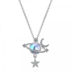 925 Sterling h&otilde;bedane Kuukivi Planet Star Moon Charm ripats kaelakee naistele Pulmaehted kaelarihm Dz523