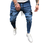 Meeste Skinny Cargo Joggers Denim P&uuml;ksid Meeste Slim Fit Teksad Suvep&uuml;ksid L sinine