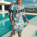 Meeste T-s&auml;rk 3D Casual tr&uuml;kitud l&uuml;hikeste varrukatega kaheosaline komplekt Topid Suvine vabaaja t&auml;navamood T-s&auml;rk Meeste riided Asian size 6XL