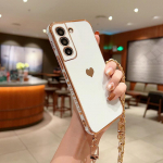 Samsung S24 S23 S22 Ultra A55 A35 S21 FE A15 A25 A54 5G jaoks Ristkeha Kaelakee Rihm Pael Plakeeritud S&uuml;damega P&otilde;rutuskindel Kate Samsung S23 FE valge