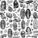 6 lehte suur Chicano ajutised t&auml;toveeringud meestele naistele t&auml;iskasvanud Guadalupe gangster v&otilde;lts t&auml;toveeringud kleebis realistlik Halloweeni must kaunistus t&auml;toveering Mehhiko