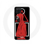 Coque Samsung Galaxy A12 Squid Game logo symboles triangle carre cercle Fond Noir