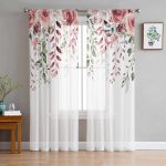 Roosa roos Romantiline Luksuslik t&uuml;llkardinad Moodne elutuba K&ouml;&ouml;k Sifoonkardin Magamistuba L&auml;bipaistev Valance kardin 135W x 160H(cm)