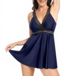 Naiste bikiinikomplekt Bohemian varrukateta V-kaelusega seljata lapiline A-kujuline kleit p&uuml;kstega ujumiskost&uuml;&uuml;m 2-osaline ujumistrikoo rannariided S roheline