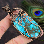 Natural Tibetan Turquoise Gemstone Copper Wire Wrap Gift Pendant 3.62 y0q84
