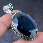Natural Blue Topaz Gemstone Handmade 925 Sterling Silver Gift Pendant 2.17 r1u00