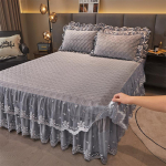 Talvine paksendatud beebifliisist pitsvoodi seelik sooja hoidmiseks piimakiust voodikate Printsessi pitsist voodipesu 180*200cm 3pcs