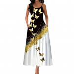 Naiste Suvine Kleit V&auml;rvide Sobitamine Liblikamustriga A-l&otilde;ik Varrukateta Seljaosaga Taskutega &Uuml;mara Kaelusega Pahkluuni Pikkusega Maxi Rihmadega Kleit M