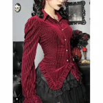 Goth Dark Elegantne samettriibuline punk rock gooti vintage pluusid &otilde;hukesed n&ouml;&ouml;biga naiste s&auml;rgid s&uuml;gise pikkade varrukatega mood riie S