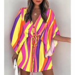 Minikleit Naistele Prinditud Batwing Varrukatega pits-Up V kaelus avara n&ouml;&ouml;biga kleidid Naiste rannapeokleit S roheline