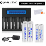 PALO 8 slots LCD Rechargeable battery charger for 3.7V 18650 10440 14500 16350 18340 18500 With AAA AA battery