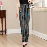 Suvised elegantsed k&otilde;rge v&ouml;&ouml;kohaga p&uuml;ksid naistele Plus Size Vintage Print Elastsed v&ouml;&ouml;kohaga sirged p&uuml;ksid Suveriided 4XL
