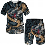 Suvemood Oriental Dragon God 3D prinditud meeste T-s&auml;rgid Spordi 2-osaline komplekt T&auml;navar&otilde;ivad vabaaja l&uuml;hikesed p&uuml;ksid l&uuml;hikeste varrukatega meeste &uuml;likond XL