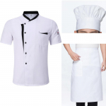 Unisex peakokk vormiriietus hotell k&ouml;&ouml;k t&ouml;&ouml;riided l&uuml;hikeste varrukatega peakokk restorani vormiriietus kokanduss&auml;rk Jope+m&uuml;ts+p&otilde;ll XXXXL valge