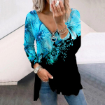 Naiste S&uuml;gis Lilleline P&auml;rl Roosiga Tr&uuml;kitud Pikkade Varrukatega T-s&auml;rgid Vaba L&otilde;ikega V-kaelusega Pluss Suuruses T-s&auml;rk Topid Mugav Pluus XS valge