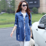 Naiste vabaaja kontori teksajakk Pikk teksajakk Plus Size Street Hole Breaking Denim jope 5XL