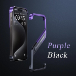 Luksuslik metallist S-kujuline geomeetriline peidetud alusega telefoni&uuml;mbris iPhone 16 15 14 Pro Max 16Pro jaoks Alumiiniumisulamist raamita aluse kate For iPhone 15 Pro Max lilla/must