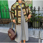 Jacquard l&uuml;hike jakk tikandiga paksenenud soe naiste patchwork kraega l&uuml;hike mantel suur suurus pikkade varrukatega lahtine vabaaja pealisr&otilde;ivas retro stiil s&uuml;gis S roheline