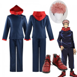 Jujutsu Kaisen Itadori Yuji Cosplay Kost&uuml;&uuml;mid Hupparid S&auml;rgid P&uuml;ksid Halloweeni Pidulik Anime &Uuml;likonna Komplekt Karnevali Rollim&auml;ng Parukas Kingad L-(Costume+Wig)