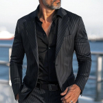 Meeste vabaaja triibulised bleiserid mantlid Korea mood Meeste riided S&uuml;gis- ja talve&uuml;likond Jope Meeste Slim Fit T&auml;navar&otilde;ivaste &Uuml;likonnamantel XL must