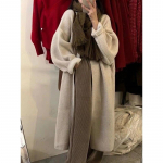 Pehme paksenev mantel naistele Disain S&uuml;gis Talv Pikk kootud kampsun Naistele Lahtise koega Elegantne kudum One Size aprikoosi
