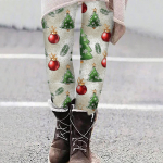 Naiste vabaaja j&otilde;ulupuu lumehelveste tr&uuml;kiga Slim Fit elastsed joogap&uuml;ksid k&auml;rbitud p&uuml;ksid XXL must