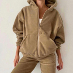 S&uuml;gis- ja talvine naiste kaheosaline komplekt Hoodie komplekt Naiste dressid Veluur&uuml;likond kapuutsid ja p&uuml;ksid Suurem&otilde;&otilde;tmelised spordir&otilde;ivad M beige