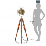 P&otilde;randalamp puidust, pruun ja messingist, antiikne kuld, 152 cm, kolmjalg, k&otilde;rgus reguleeritav,