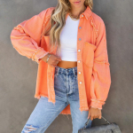 YYFS Naiste s&uuml;gisene teksajakk, pikkade varrukatega lahtine Midi Raw Edge jakk M oranž