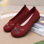 Breathable Hollow Mesh Women's Single Shoes Embroidered Shallow Mouth Mom's Shoes Lightweight and Comfortable Bean 2024 35