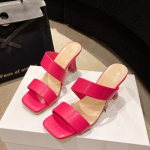 Mood Mood Suvi Naised K&otilde;rged Kontsad Muulad Feti&scaron; Ruudukujuline Nina Peale Libistatavad Sebra Slaidid Plokk Madalad Kontsad Daam Rooma Naiste sandaalid 35 punane