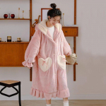 Eripakkumine: Naiste armsad talvised pidžaamamantlid &ndash; soojad, paksud, korea stiilis, lisaks sametine korallifliis. Heart Nightgown, XL roosa