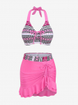 Rosegali etniline figuuriprinter Cinched Halter Ruffles Seelik Tankini ujumistrikoo 4XL heleroosa v&auml;rv
