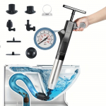 K&otilde;rgsurve&otilde;huk&auml;imla kolvikomplekt: Roostevabast terasest tualettruumi ummistuse eemaldaja k&ouml;&ouml;givalamu, vannitoa ja ummistunud torude jaoks must