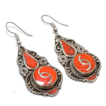 Natural Red Coral Gemstone Handmade Jewelry Earring 2.05 e8w39