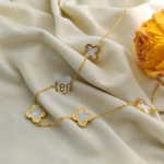 Tippkvaliteediga titaanterasest neljalehelise ristiku kaelakee &ndash; pleekimatu tarvik five four-leaf clovers, white shell single side kuldne