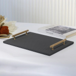 Moodne minimalistlik punutud nahast kandik, kerge luksuslik metallist hoiukandik, n&auml;idistoa elutoa magamistoa dekoratsioonikaunistused Woven Square Handle Tray - Black M101687