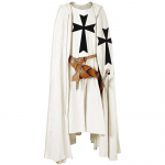 Meeste keskaegne r&uuml;&uuml;tli ristis&otilde;dija templiriist halloweeni kost&uuml;&uuml;m kapuutsiga kuubiga r&uuml;&uuml; Cosplay Renaissance S-6XL S valge