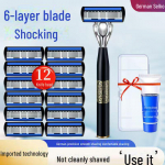 6-kihiline meeste pardel hoidiku ja 12 asendusteraga 1 knife holder + 6 blades