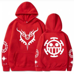Fashion Anime One Piece Hoodie Lahtine Unisex Hoodie Law Printing Pullover Pikad varrukad 3XL punane