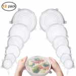 TSTR&reg; Couvercle Silicone Alimentaire R&eacute;utilisable Extensible pour la Conservation des Aliments - sans BPA - Transparent (12pcs)